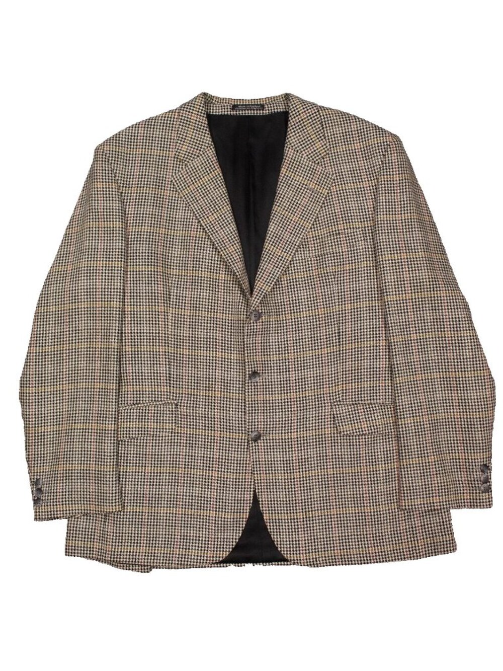 Vintage Wool Silk Blazer Hudson Room England Sport Coat Houndstooth Yellow 44R